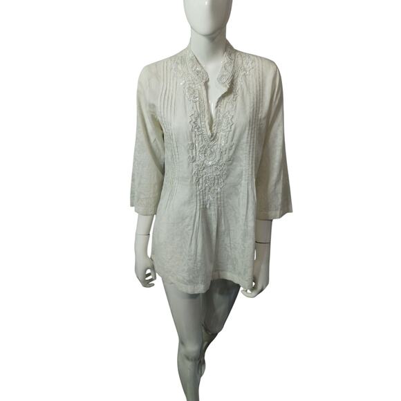 Lilly Pulitzer Embellished Pleaded Bohemian Beachy Pintuck Cotton Top size S - Picture 5 of 14